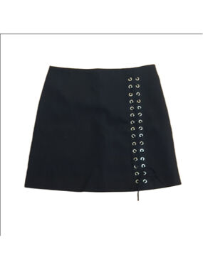 Black Lace Up Grommet Mini Skirt Small